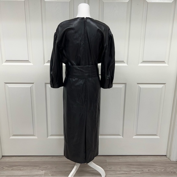 Zara Bloggers Favorite Black Faux Leather Draped Midi Dress Size L - Picture 14 of 16